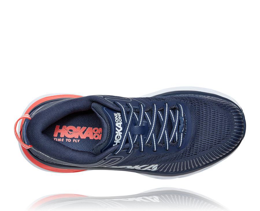 Zapatillas Running Hoka One One Mujer - Bondi 7 - Azul Marino/Blancas - HJS108354